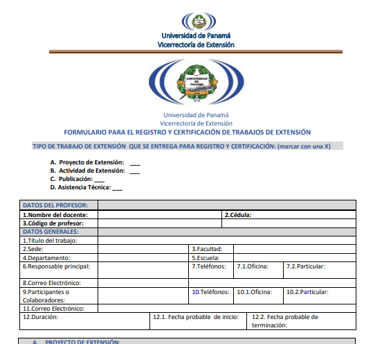 FORMULARIO PARA EL REGISTRO Y CERTIFICACION DE TRABAJOS DE EXTENSION